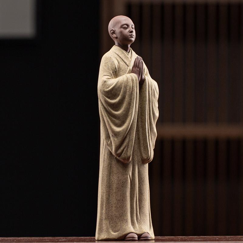 Creative Boutique Purple Clay Little Monk Tea Pet Figurine Zen Style Decoration for Study, Living Room, Office Desktop