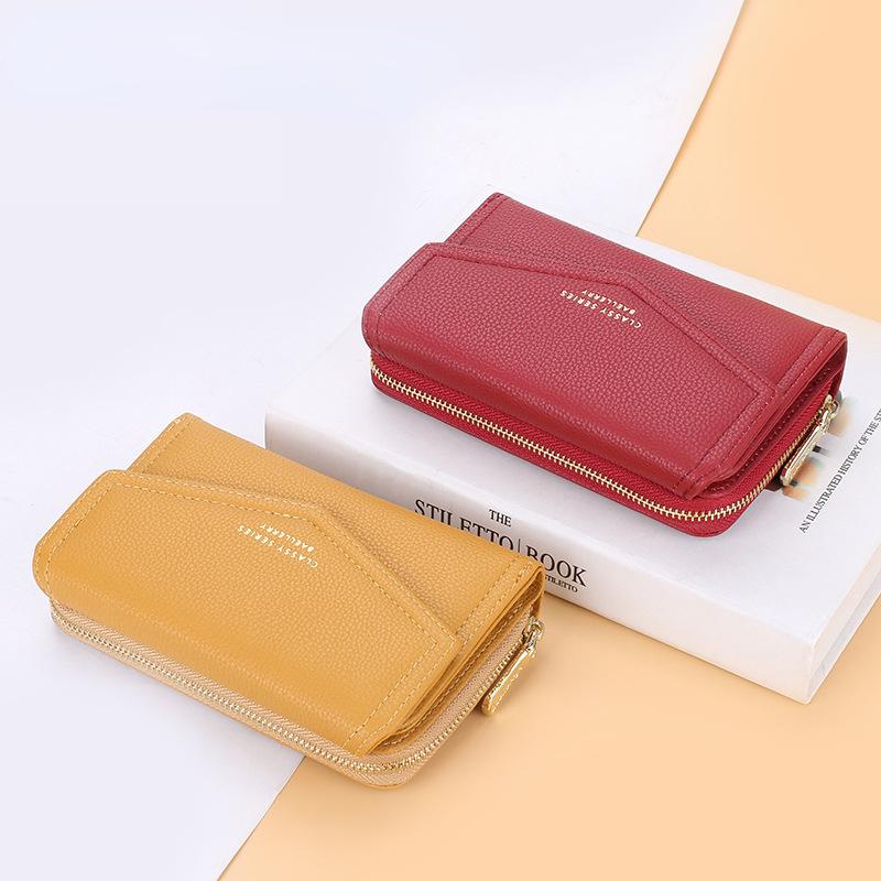 Women'S Wallet Fashion Lychee Grain PU Leather Women'S Zipper Buckle Horizontal Coin Purse Multi Card Bag