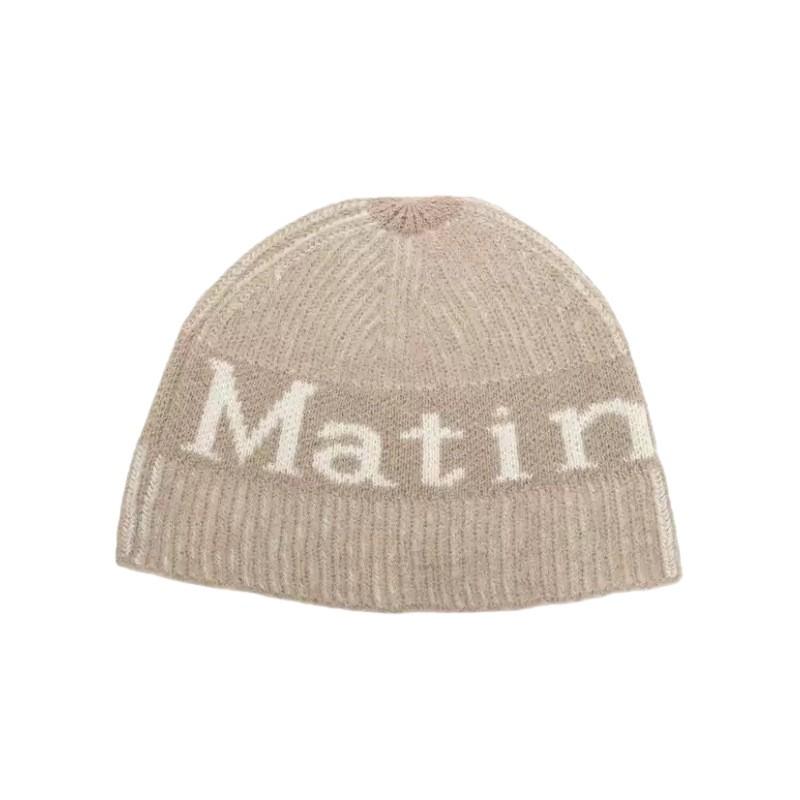 Matin Kim Letter Knit Beanie Hat Unisex Streetwear Winter Cap Men Women Trendy Korean Fashion Cold Weather Accessory