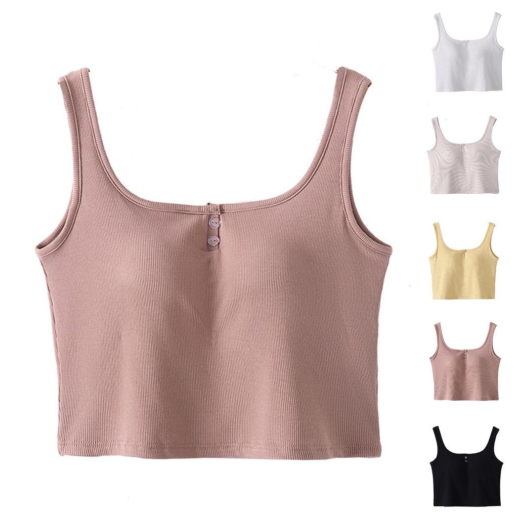Women's Solid Color Vest Without Wires, Padded Round Neck Bottoming Top