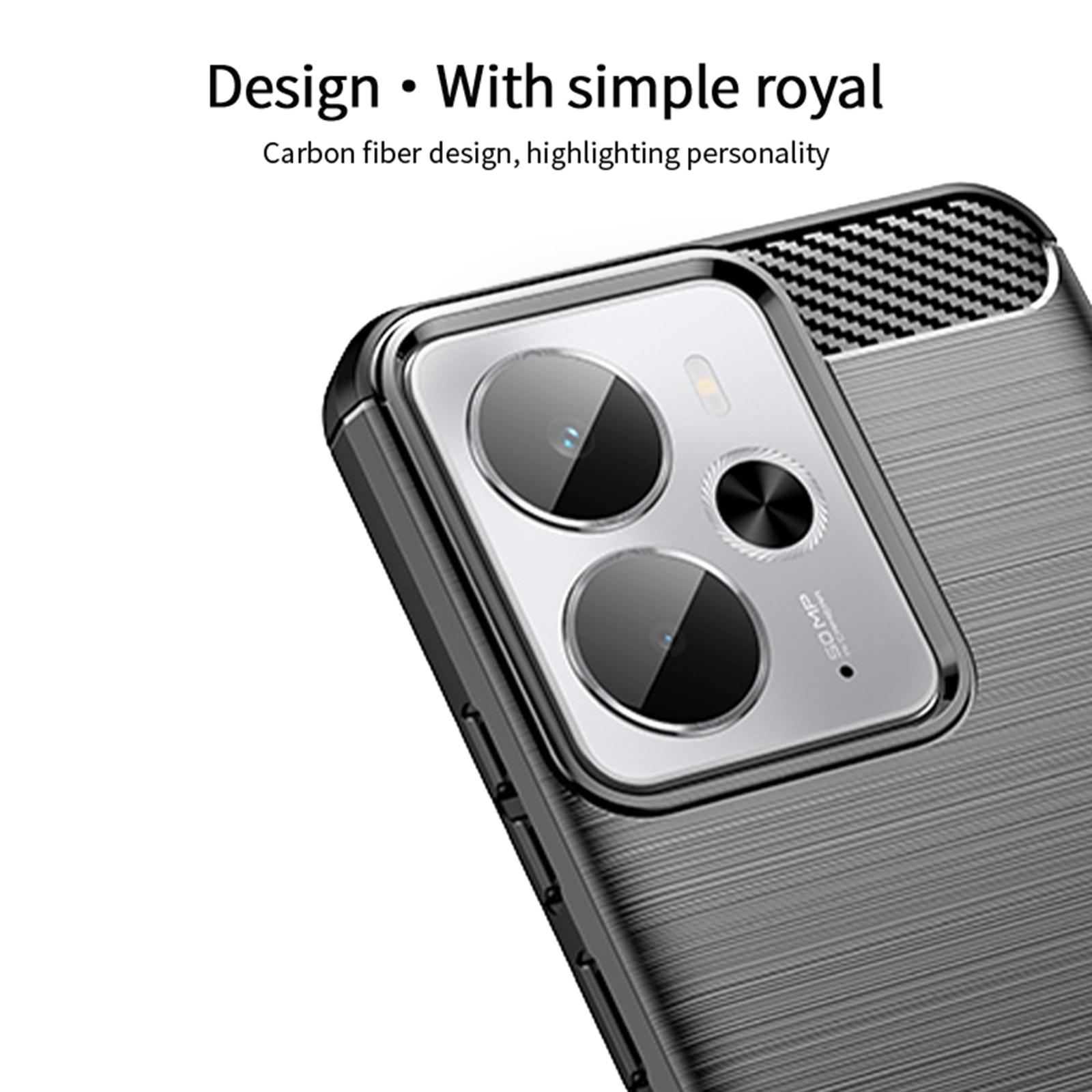

For Realme 14 5G Back Cover MOFI Brushed Texture Carbon Fiber Soft TPU Case Blue