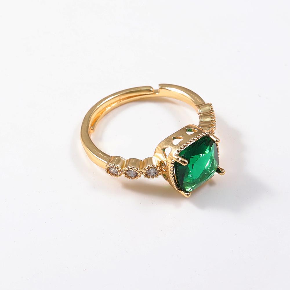 Vietnam Sand Gold Zircon Square Adjustable Ring for Women