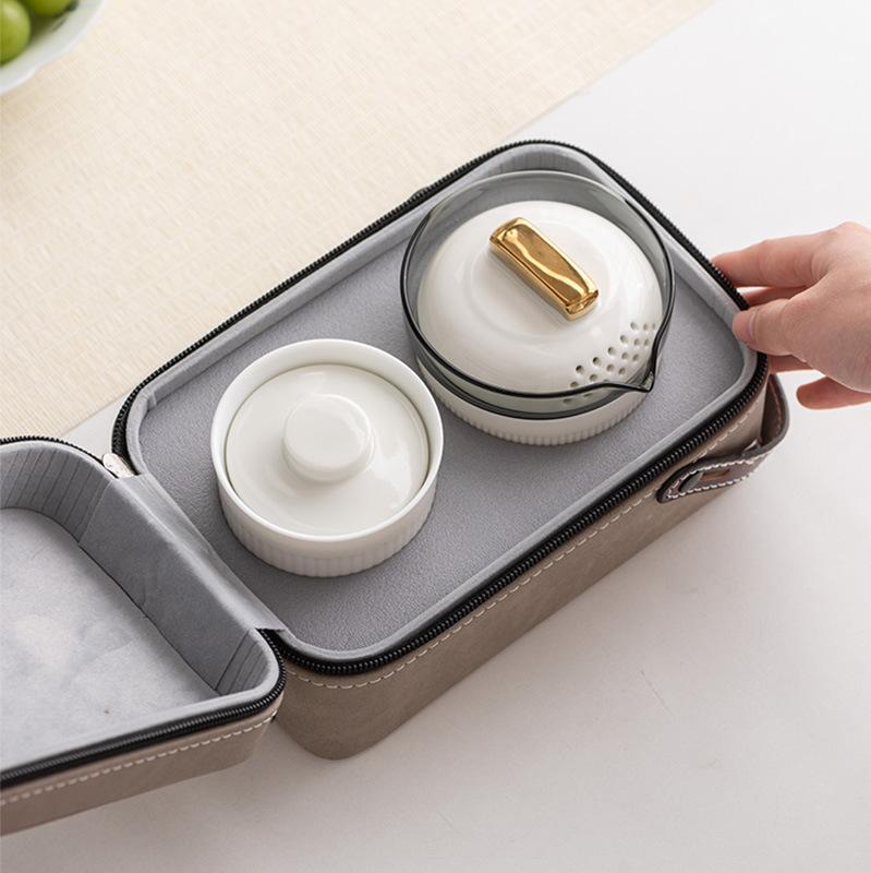 High-grade Suet Jade Travel Portable Express Cup, One Pot and Three Cups of Kung Fu Tea Set, Teapot Companion Gift