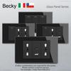 Black Italy Standard 3 Hole Glass Panel Switch USB Type-C Socket Chile Wall Switch Socket Net TV Tel Sat Switch Socket 118x75mm