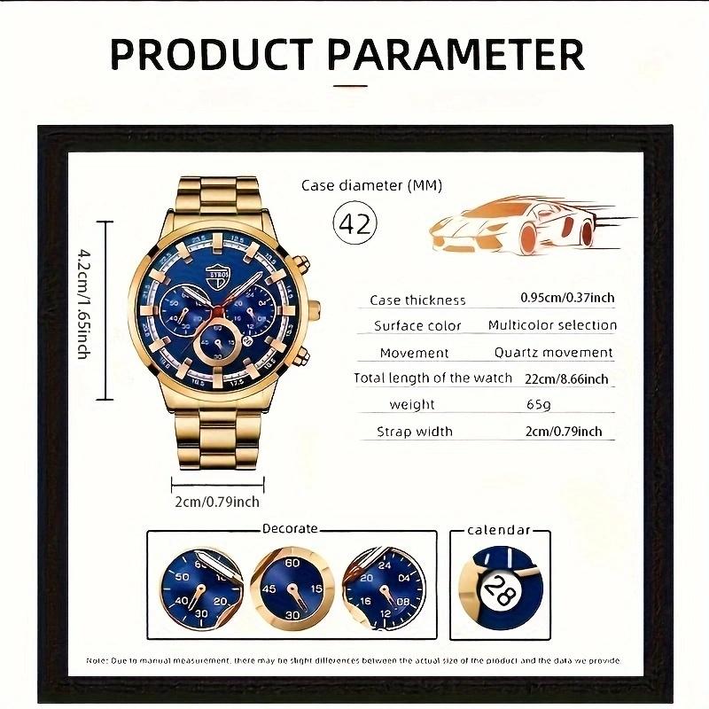 3pcs/set Fashion Men's Casual Round Pointer Stainless Steel Quartz Wrist Watch & Bracelet & Necklace, Ideal Choice for Gifts