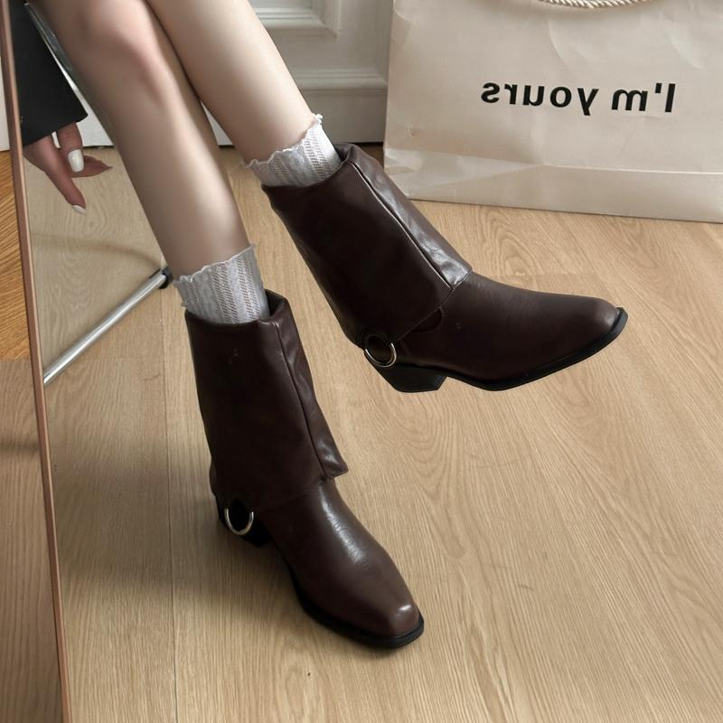 New Style Women's Designer Winter Vintage Women Knee High Boot Concise Slip On Thick Heel Shoes Square Toe Knight Long Booties