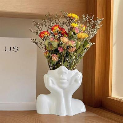 Female Form Face Vase Tabletop Decoration Creative Modern Home Decor White Flower for Table
