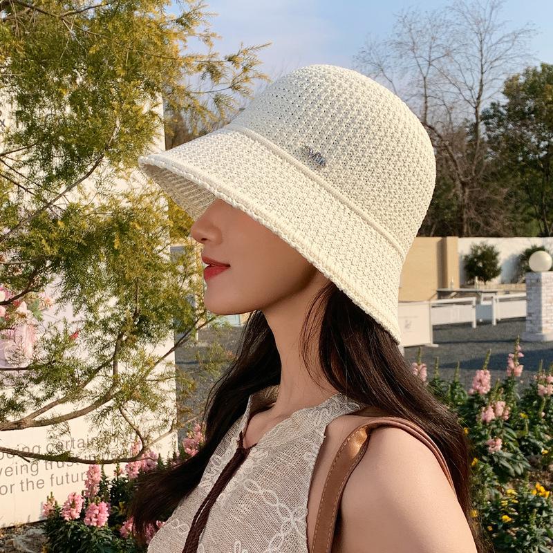 Hat Women'S Summer Knitted Basin Hat Sunscreen Visor Hat Hollow Breathable Bucket Hat Showing Face Small Bucket Hat Tide