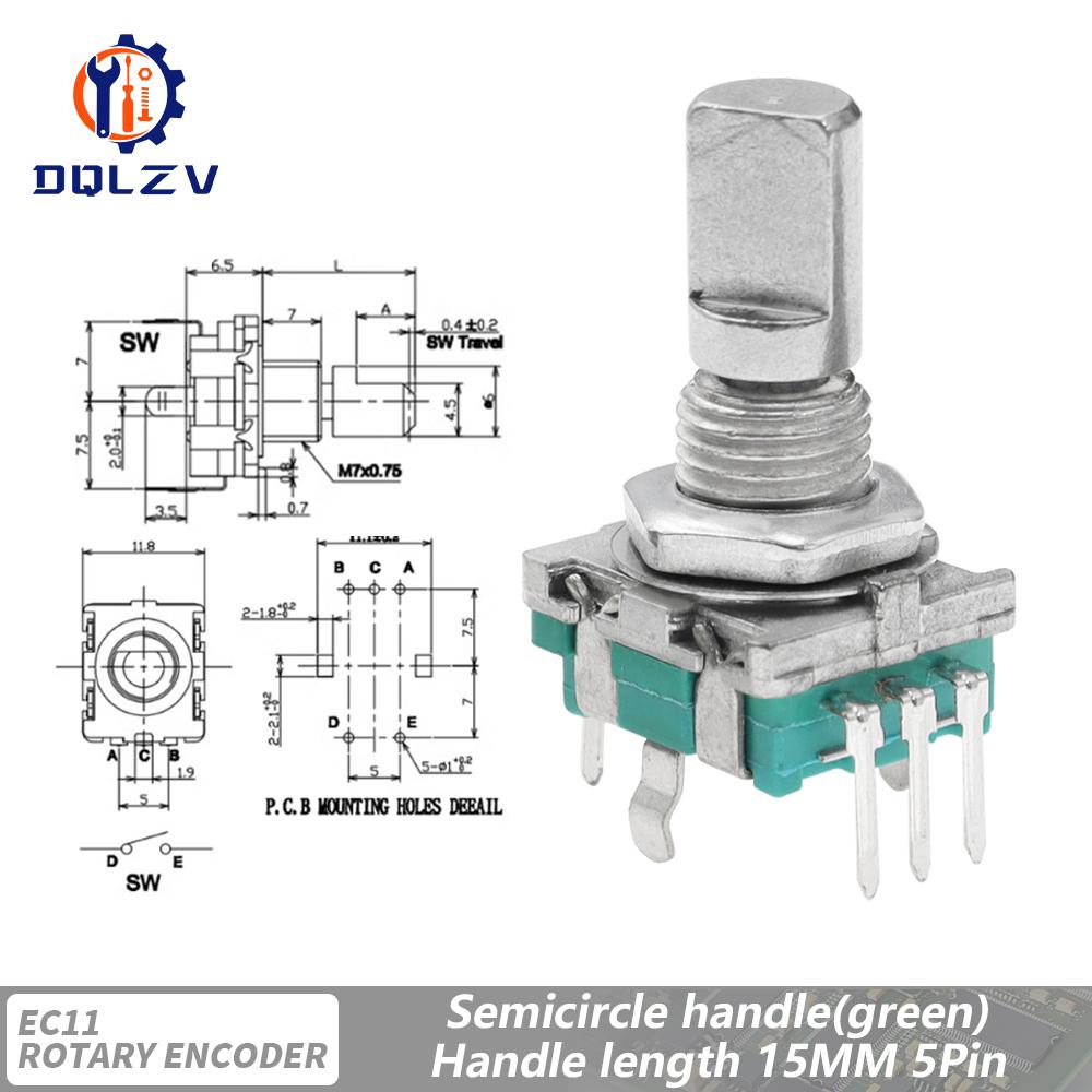 360 Degree Rotary Encoder EC11 With Push Button 5Pin 20 Positions 20 Pulse Code Switch Handle 15/20MM Digital Potentiometer