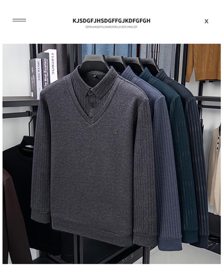 2025 Men's Winter Long Sleeve Lapel Knitwear - Thickened Two-Piece Style, Plus Velvet, Warm Base Layer for Middle-Aged Fathers