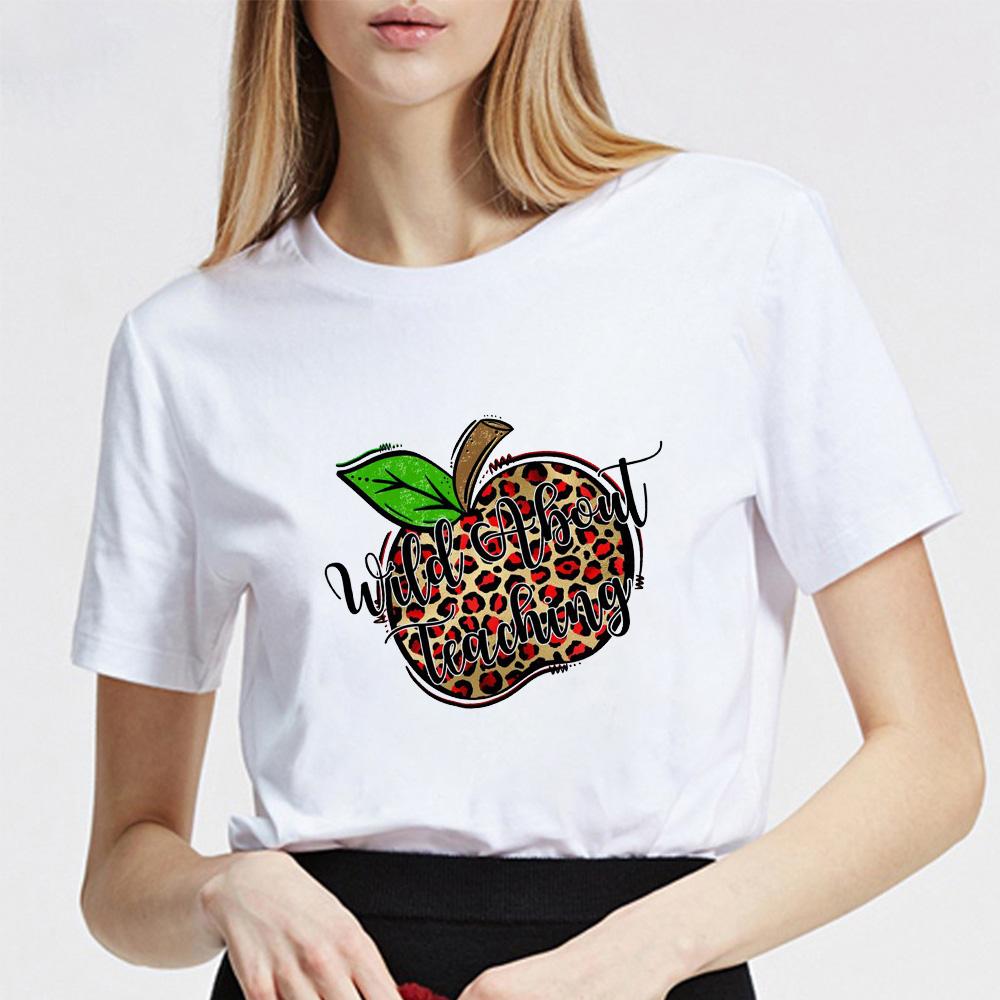 Leopard Love T Shirt Womens Kawaii Cartoon Print Summer O-Neck Female Tshirt Tops Graphic Funny Graphics Clothes Ladies Tshirt