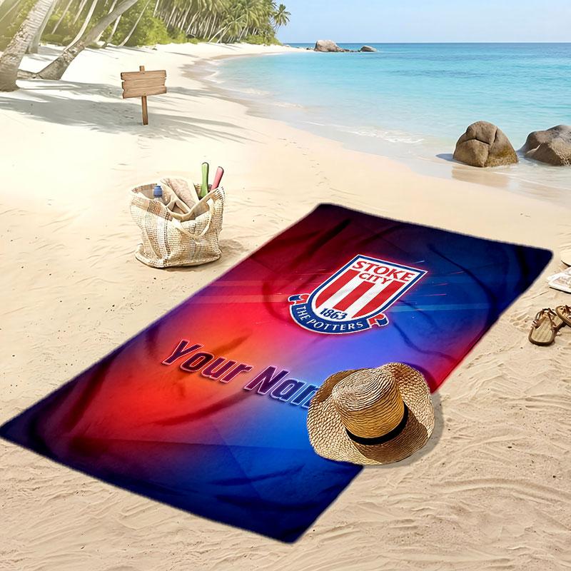 Stoke City FC Personalized Printed Beach Towel Soccer Logo Support Custom Name Text Absorbent Towel For Sport Travel Special Gift