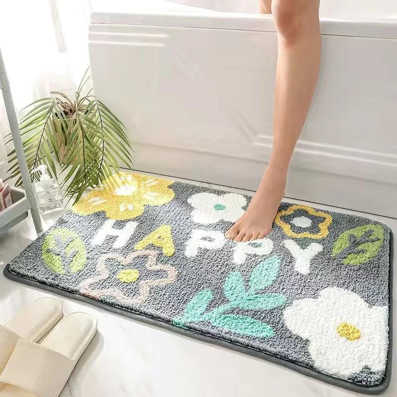 Kleiner frischer Blumen Imitationskaschmir Teppich Rutschfeste Matte Toilette Saugfähige Rutschfeste Matte Wohnzimmer Türmatte Rutschfeste Fußmatte