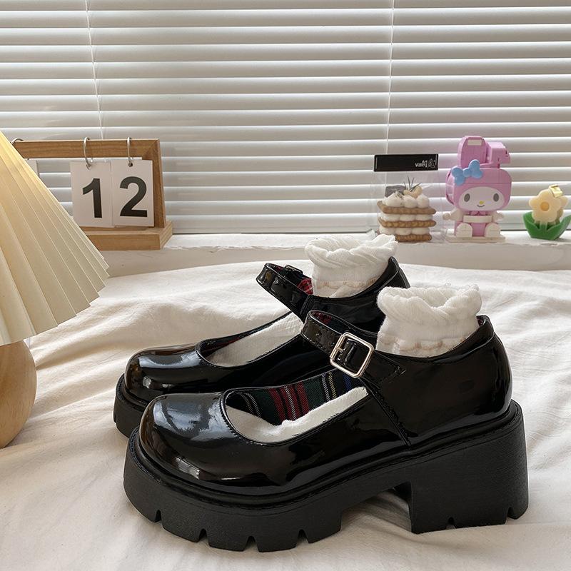 Talons Plateformes Chaussures Mary Jane Simples Lolita Chaussures à Talons Plateformes Noires Étudiant Collège Doux Talon Moyen Femmes Chaussures Simples