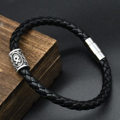 Herrläder Vikingarmband med Runhänge Pärlor Valknut Amulett DIY Justerbart Armband Smycken