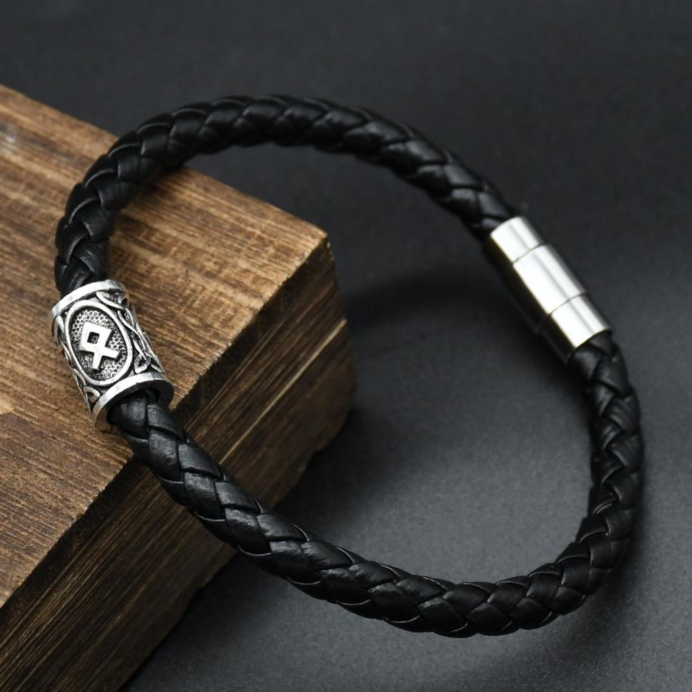 Men Leather Viking Bracelets Rune Charms Beads Valknut Amulet DIY Bracelets Bangles Jewelry