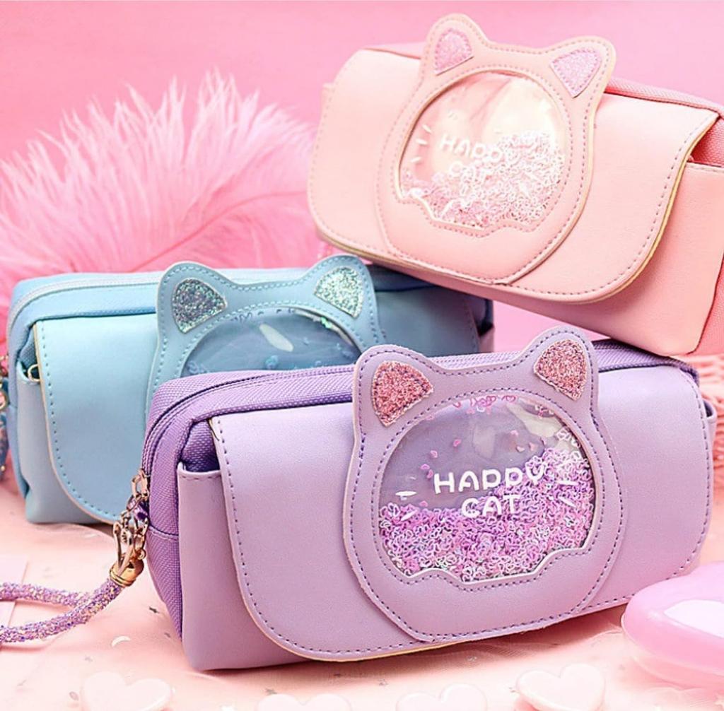 Cute and Stylish Sparkly Pencil Case with Large Perfect for and High School A Great Gift for School Entrance Featuring Cat Beads and a Stylish Perfect