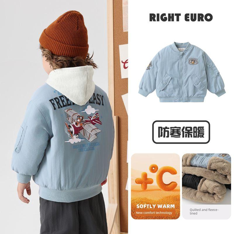 Right European Style Boys  Bear Pilot Waterproof Thickened Baseball Cotton Jacket Winter New Warm Children s Clothing Blue 100
