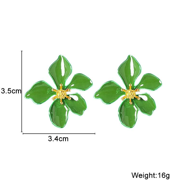 Beige Green Enamel Flower Women's Earrings Irregular Petals Plant Element Drop Earrings for Female Korean Fashion Ear Decor