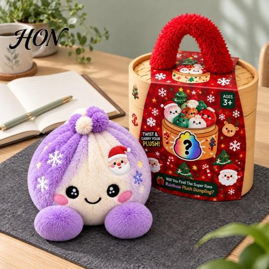 Plush Cartoon Dumpling Toy Christmas with Steamer, Stress Relief Stuffed Decoration Squeeze Toy, Steamed Bun Plushie for Holiday Soft