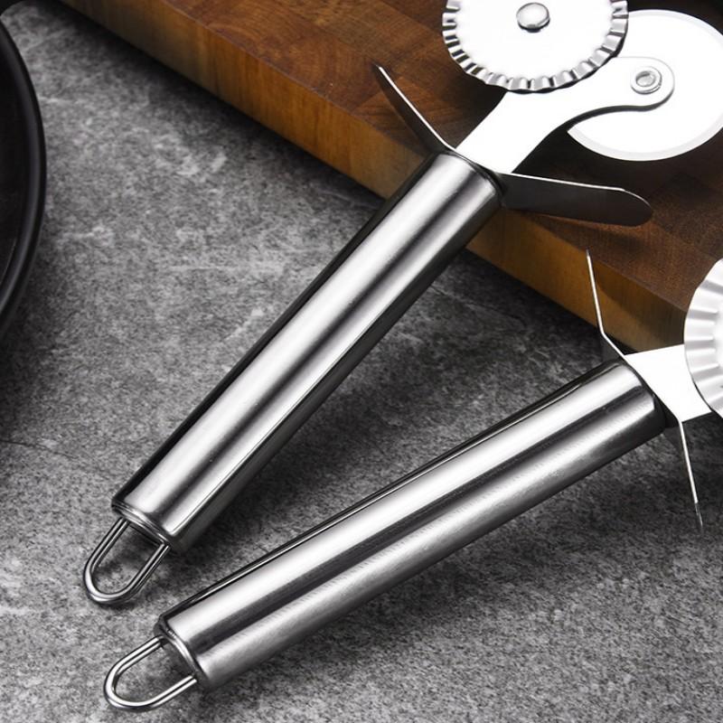 Cortador de Pizza de acero inoxidable con 4 patrones, cuchillo para Pizza de doble rodillo, cortador de masa, prensador de masa, utensilios de cocina para hornear