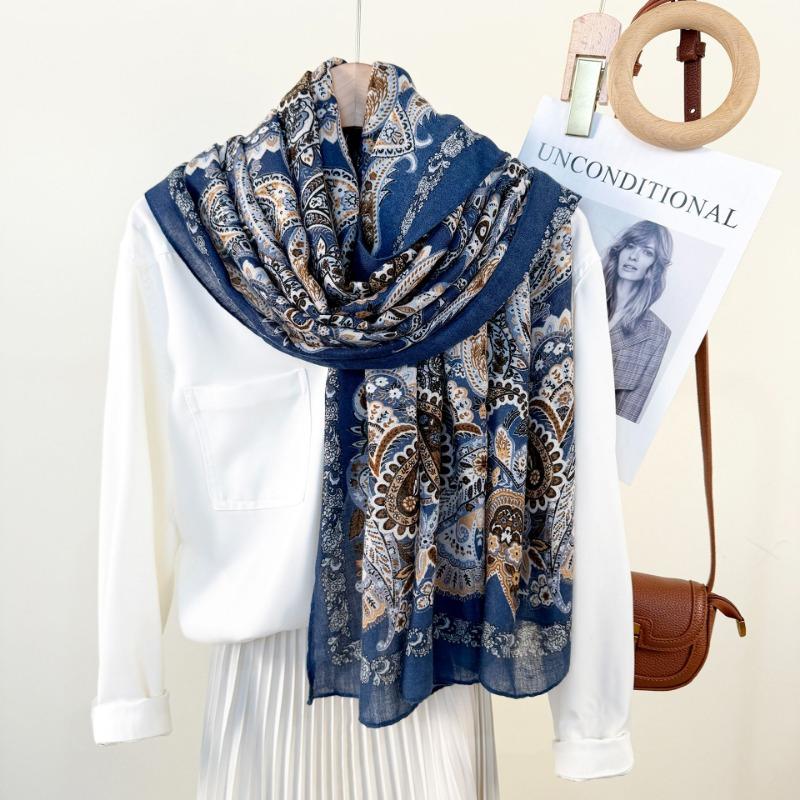 Literary Sense, Retro Pattern Printed Scarf, Women's Temperament, Fashionable Personality, Long Scarf When Traveling