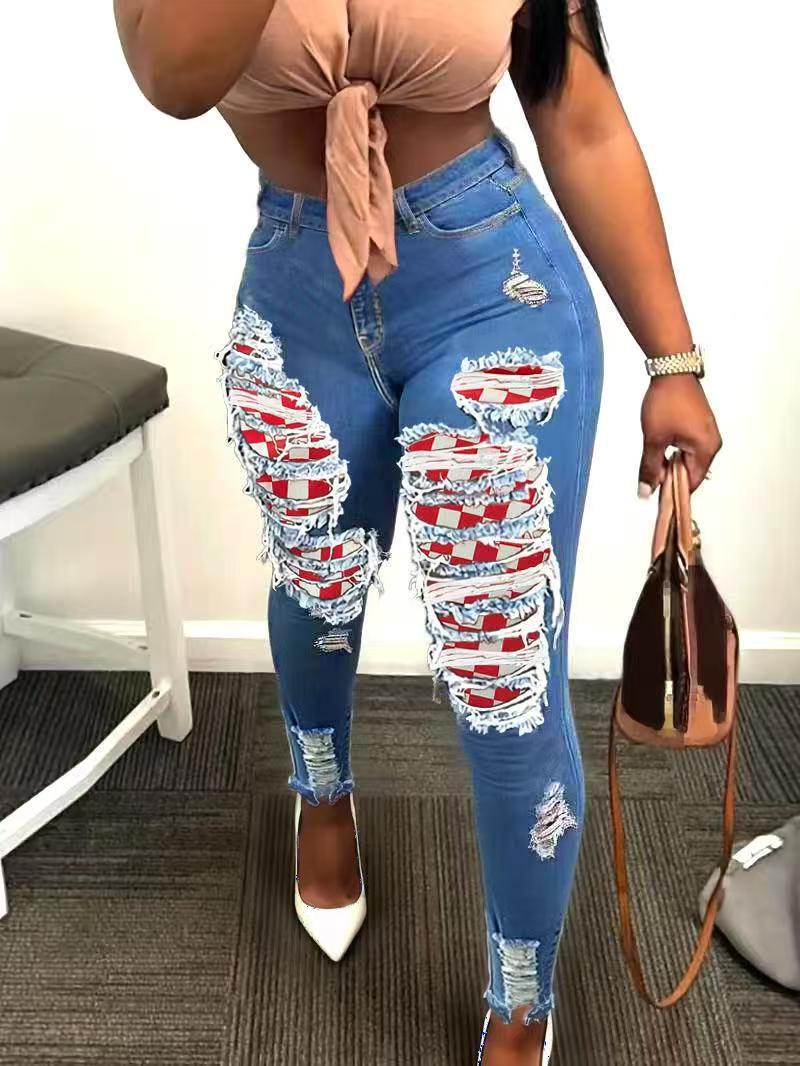 Women s Stylish Blue Slim-Fit Ripped Denim Jeans Medium