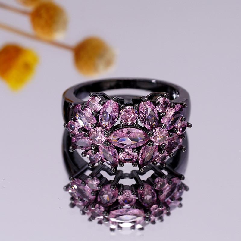 CopperFinger Ring for Women Luxury Bright Pink Zirconia Jewelry Aesthetic Flower Accessories