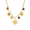 Retro Gold-Plated Sun Heart Tiger Eye Pendant Jewelry Set