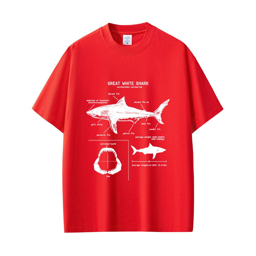 Marine Animals Great White Shark Anatomy Graphic Tshirt Men Women Casual Oversized Streetwear Mens Fashion Vintage T Shirts