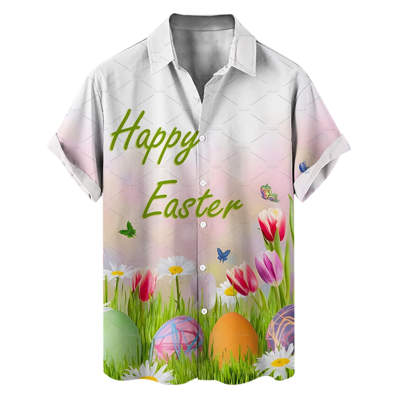 Новая рубашка с пасхальными элементами 3D цифровая печать мужская свободная трендовая рубашка с короткими рукавами XXXL 2098₽