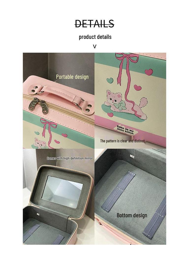 Large Capacity Cute Handbag Makeup Case with Mirror - Portable Travel Cosmetics Bag