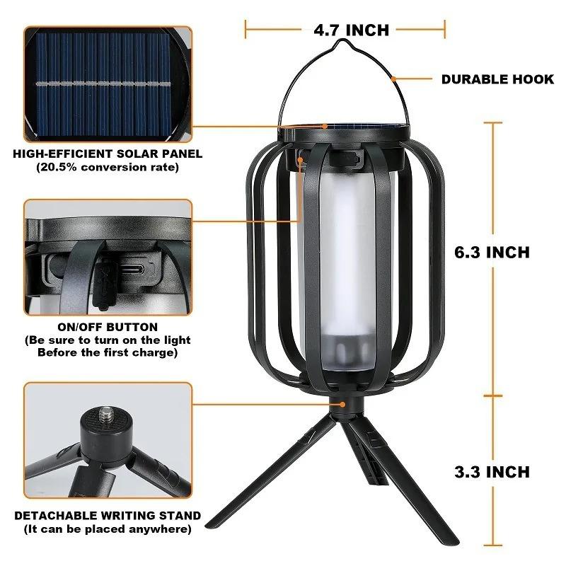 Solar Lanterns Lights Flickering Flame Garden Lights Solar Outdoor Desk Camping Waterproof Hanging Lantern Patio Yard Decor