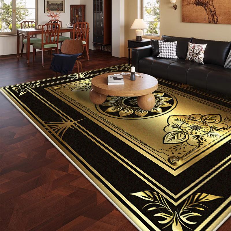 Luxury Living Room Carpets Black Golden Design Indoor Antiskid Rug 140x200 Large Size Dining Room Decoration Home Mat Bedside