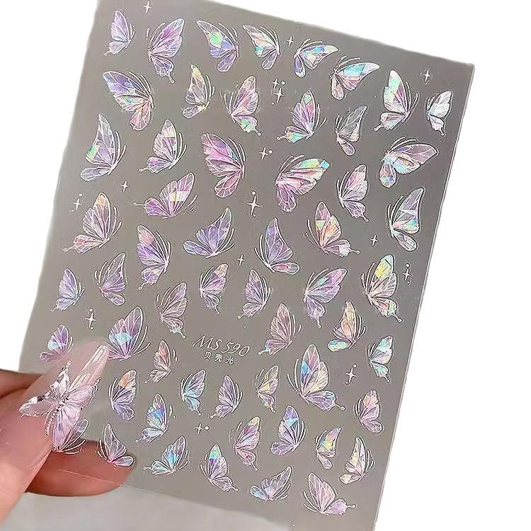 Iridescent Shell Light Butterfly Nail Art Stickers – High-End DIY Accessories with Adhesive for a Fairy Pure Desire Style