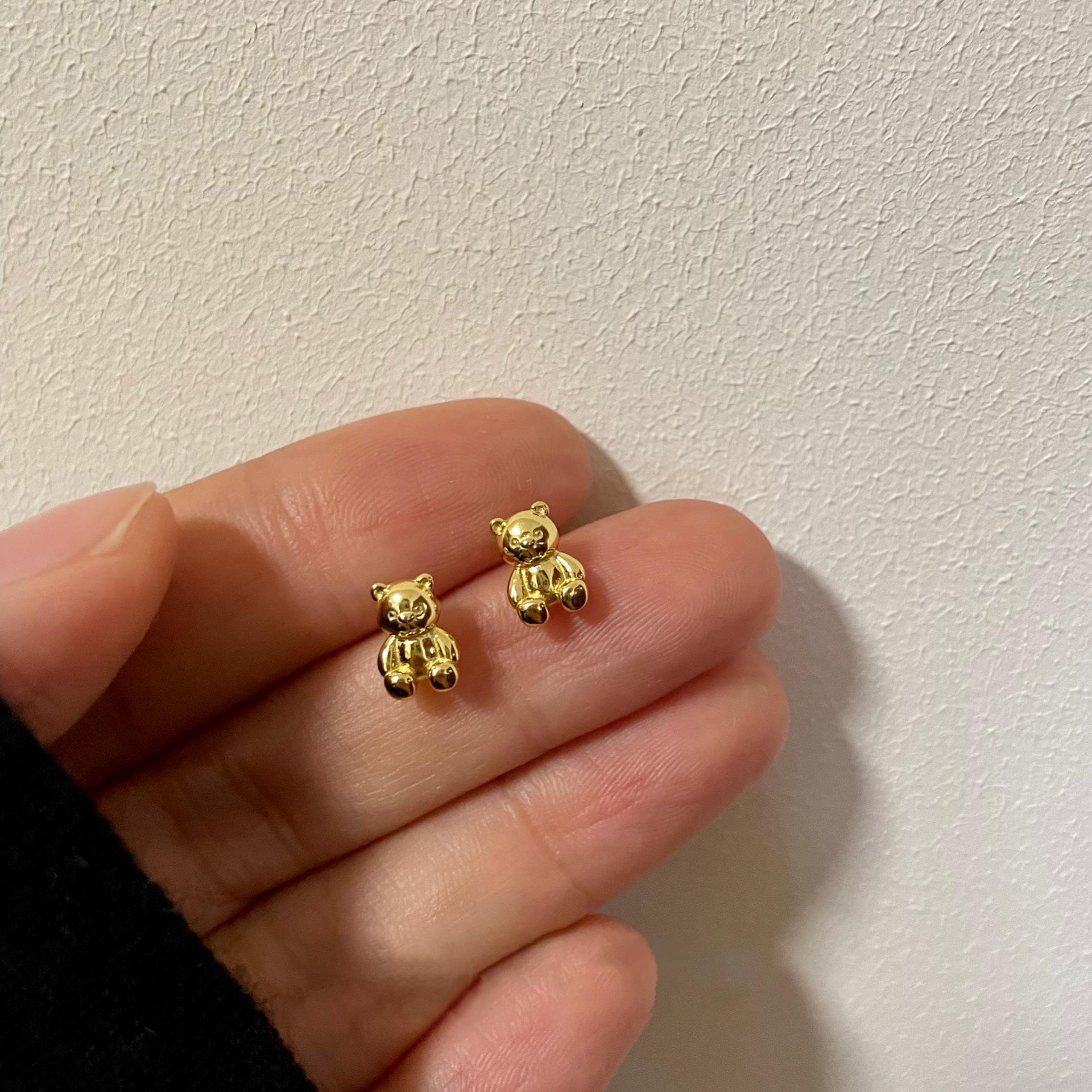 

Роскошные Универсальные Девичьи Серьги: Серьги-пусеты из стерлингового серебра 925 пробы с позолотой, в виде подвесок-мишек 925 Sterling Silver