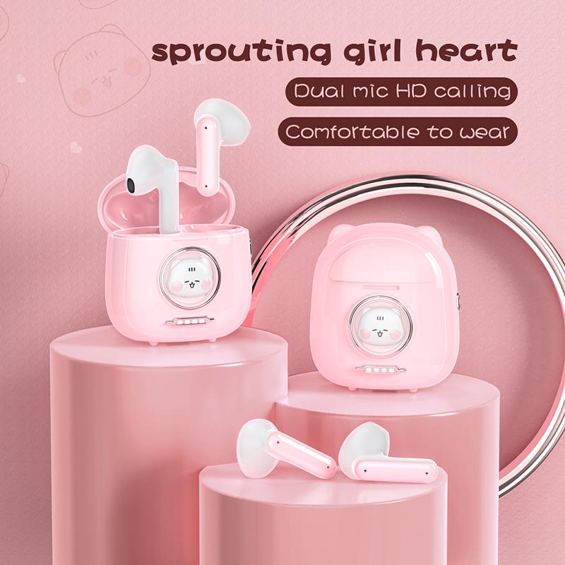 VAORLO Niedliche Bluetooth-Kopfhörer, kabellose Cartoon-Kopfhörer, Geräuschunterdrückung, Stereo-Headset, In-Ear-Ohrhörer für alle Smartphones