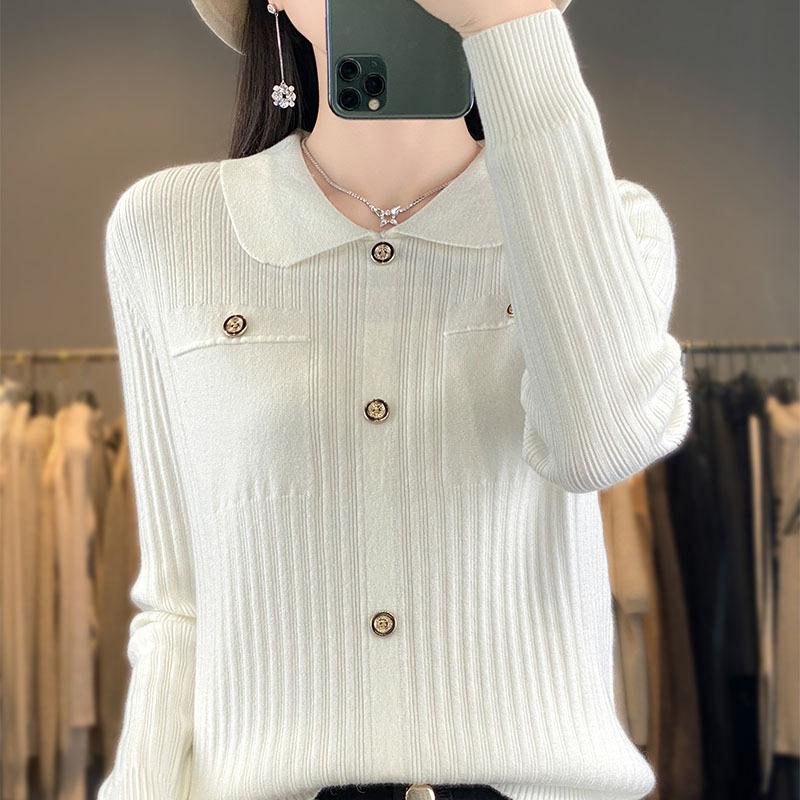 Malý voňavý styl Svetr s klopami pro ženy Na podzim a zimu Nový módní všestranný svetr Svetr přes hlavu