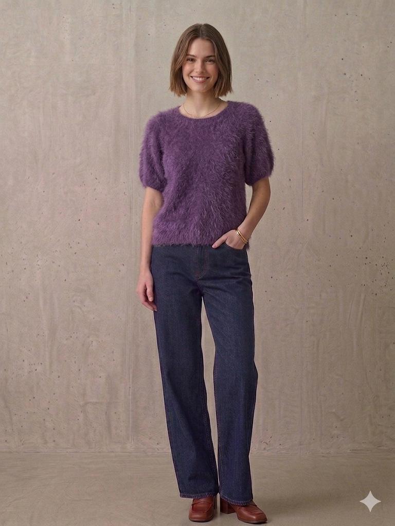 26 A/W Cashmere & Silk Wool Brushed Puff Sleeve Short-Sleeve Pullover