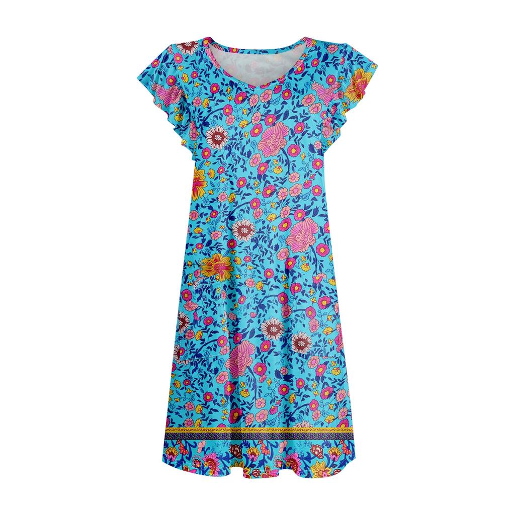 Womens Summer Dress Ruffle Sleeve V Neck Short Dresses Fashion Casual Flowy A Line Swing Sundress With Pocket