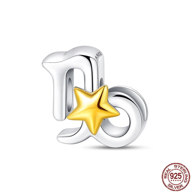Copper 12 Constellations Charms Golden Star Zodiac Beads Fit Qikaola Original Bracelets Diy Birthday Jewelry Gifts