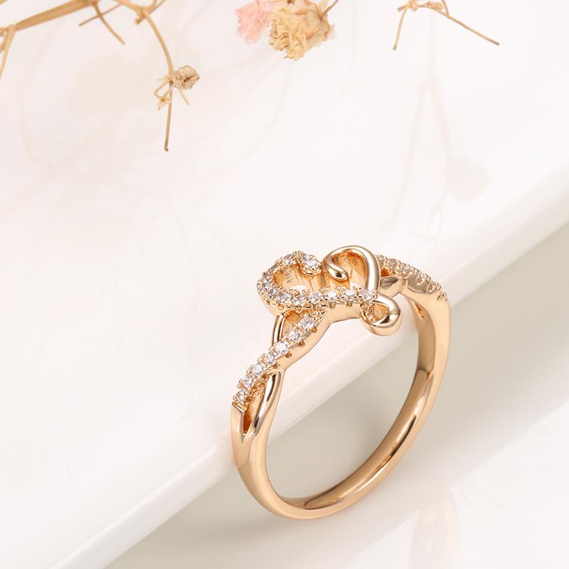 Kinel  Romantic Rose Gold Color Love Heart Rings For Women Shiny Zircon Wedding Ring