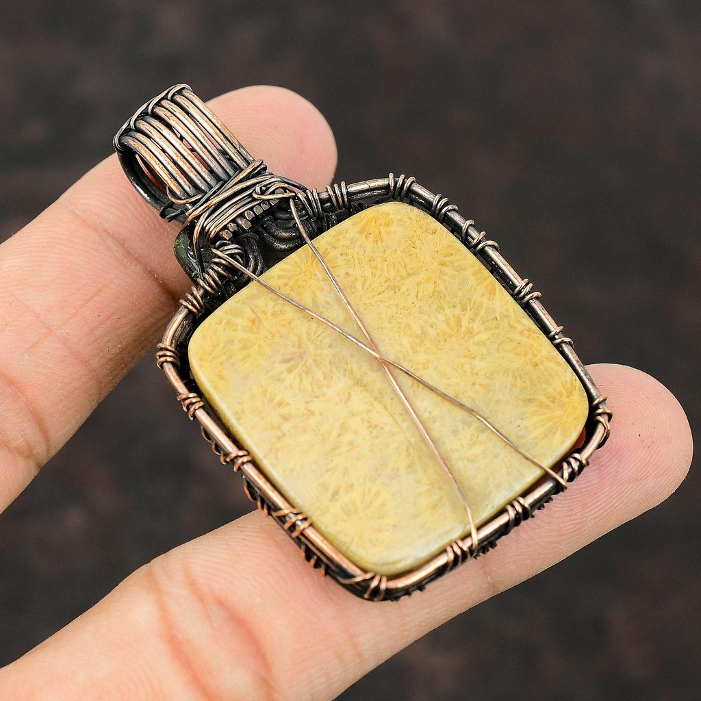 Fossil Coral Pendant Copper Wire Wrapped Pendant Gemstone Pendant Copper Jewelry Handmade Pendant For Gift Wire Jewelry Labradorite Pendant