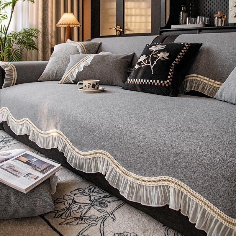 

Waterproof and Non-slip Sofa Cushion, Simple European Light Luxury Style, Fashionable Four-season Universal Seat Cushion, Nordic Style Lace Sofa Towel 90*160cm
