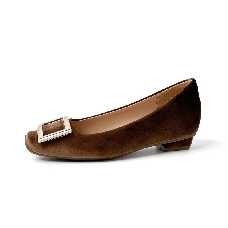 6 cm height increase, classic R home square buckle thick heel single shoes women's 2025 new European and American style suede square head high heels