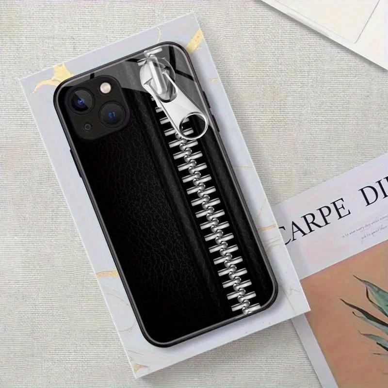 Cool Zipper Print Black Leather Texture Phone Case for iPhone 17 16 16ProMax 15 14 13 12ProMax 11 11Pro Anti-drop protection