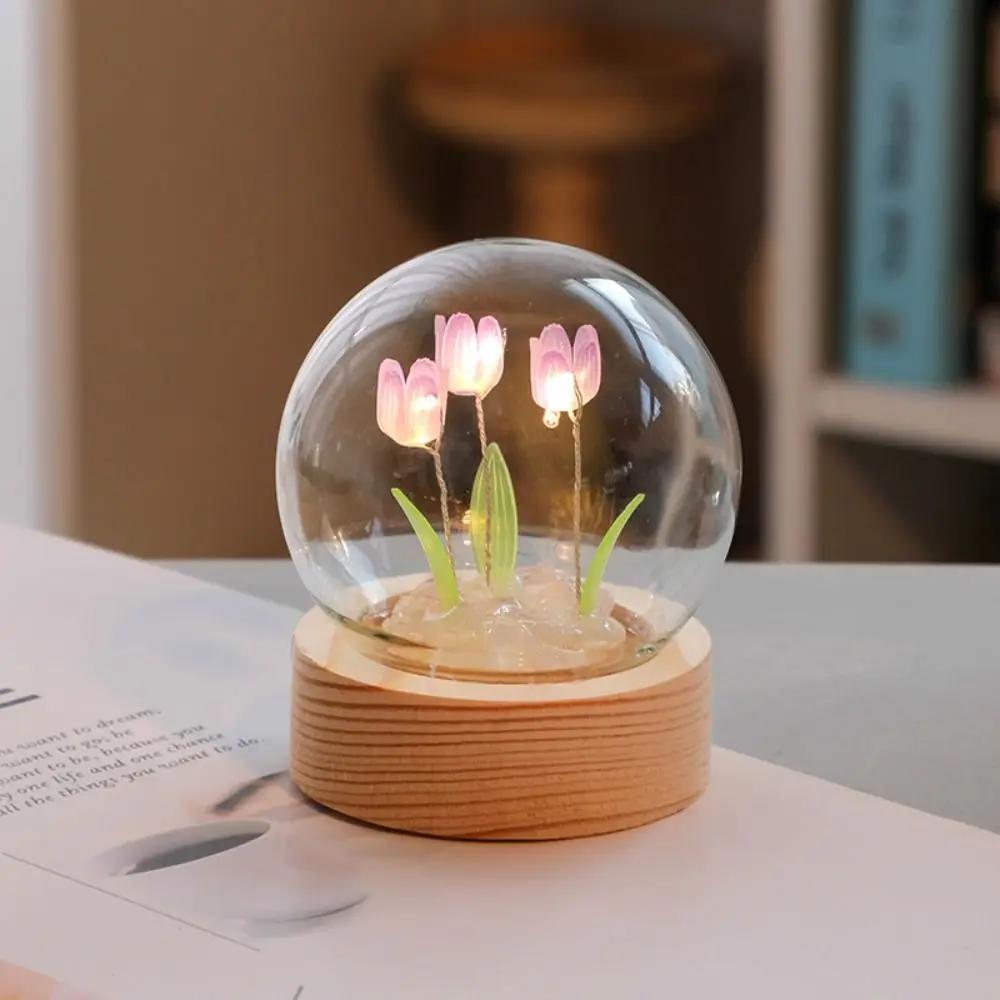 Cute Bedroom Room Decor Floral Lamp Tulip Night Light Valentines Day Gift Lampara Tulipanes Girlfriend DIY Material Handmade