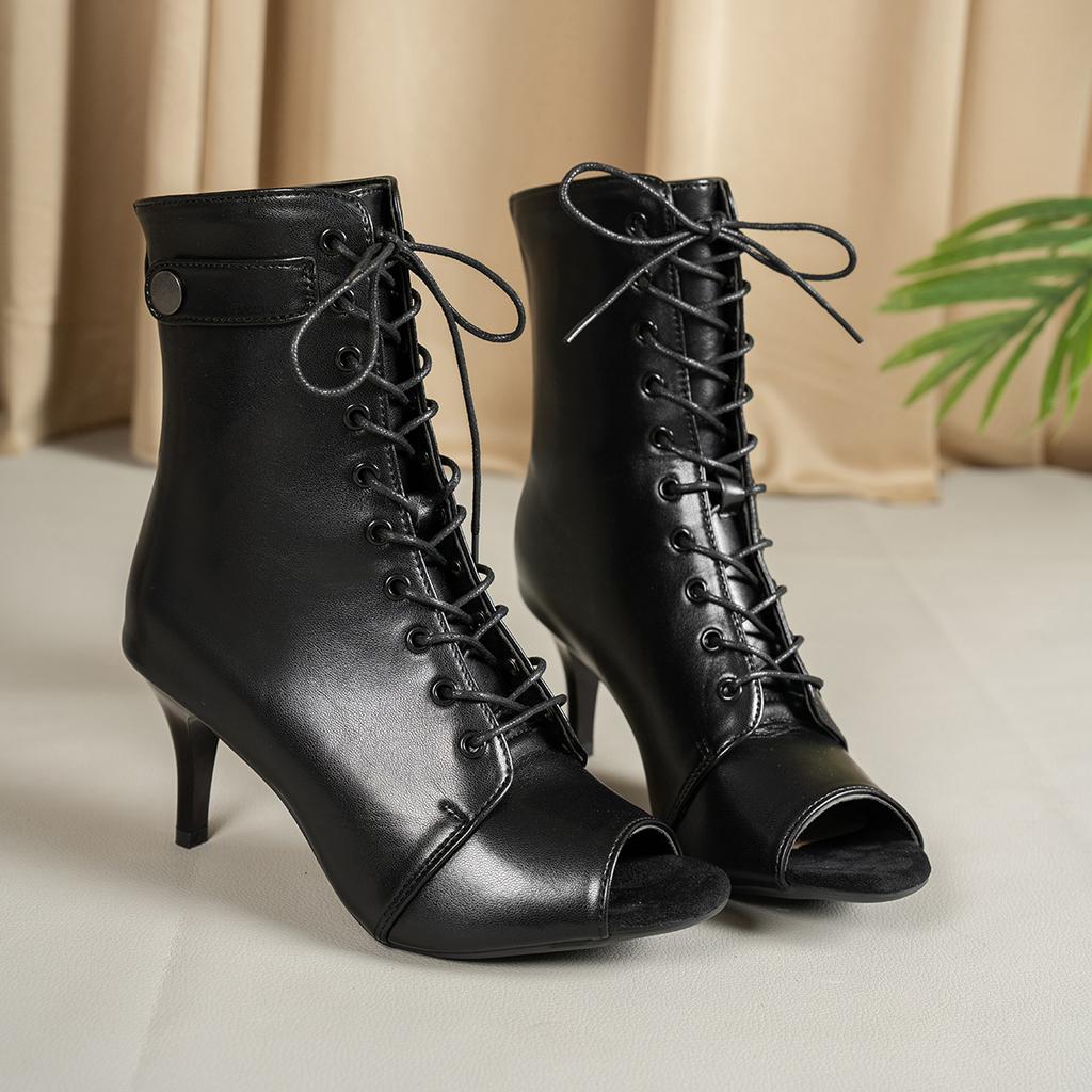 Fashion Aphixta Narrow Band Dec Women Peep Toe Ankle Boots 7cm High Heels Sexy Woman Shoes Lace Up Back Zipper Sandals Boot Ladies Shoes