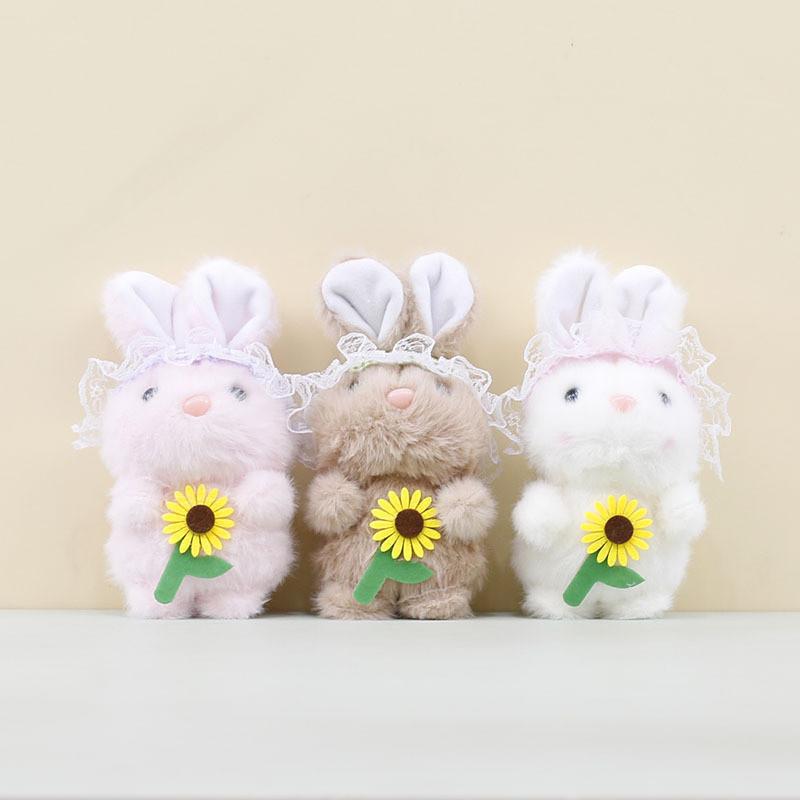 Flower Bunny Holding Plush Doll Keychain Cartoon Plush Toy Decoration Bag