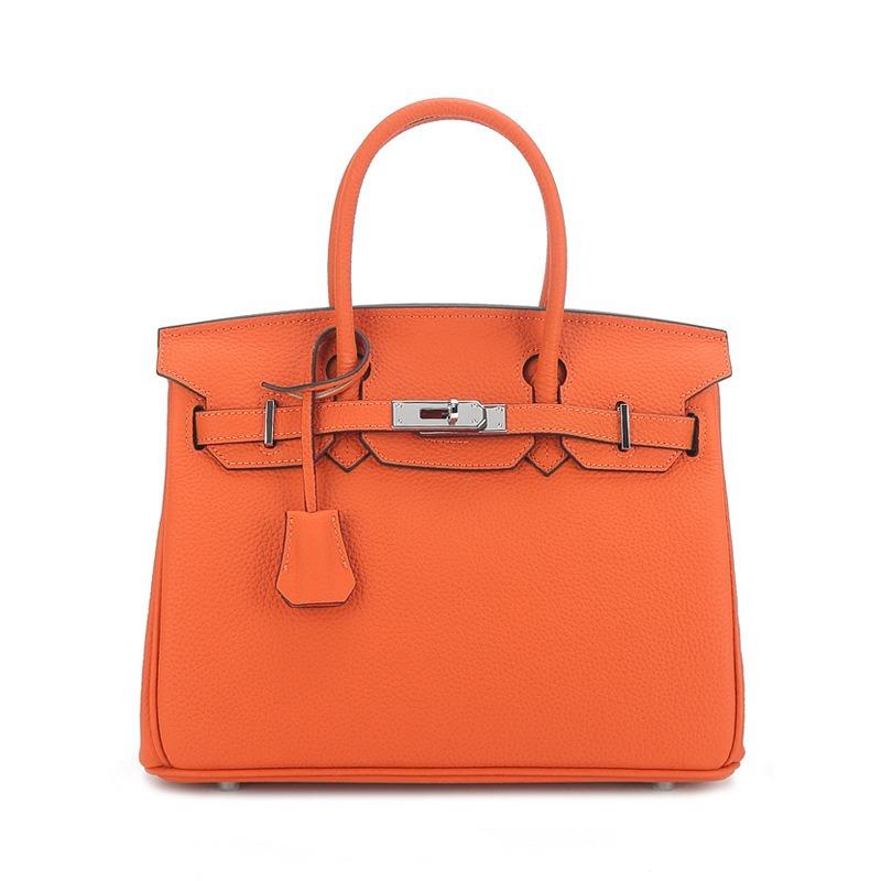 Imported New Style Fashion Metal Buckle Cowhide Large Capacity Handbag Canvas Strap Top Layer Cowhide Single Compartment Bag